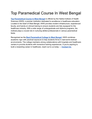 Top Paramedical Course In West Bengal