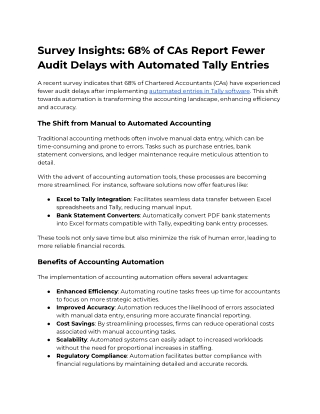 ​Survey Insights: 68% of CAs Report Fewer Audit Delays with Automated Tally Entr