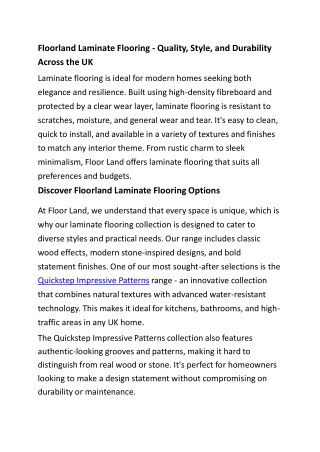 Floorland Laminate Flooring-Quality Style and Durability Across the UK