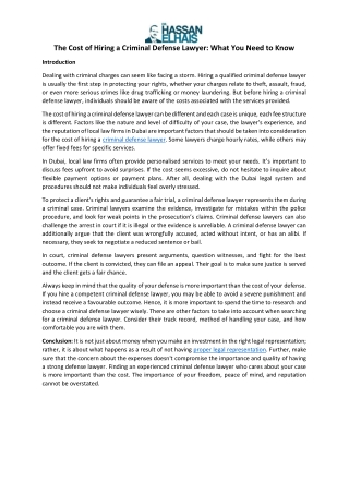 The Cost of Hiring a Criminal Defense Lawyer: What You Need to Know