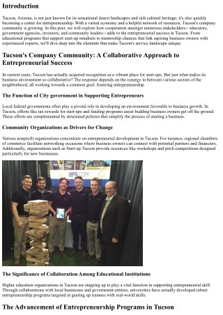 Tucson's Organization Ecosystem: A Collaborative Method to Entrepreneurial Succe