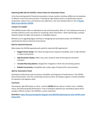 Optimizing HMI with the CH0706 A Smart Choice for Automation Panels