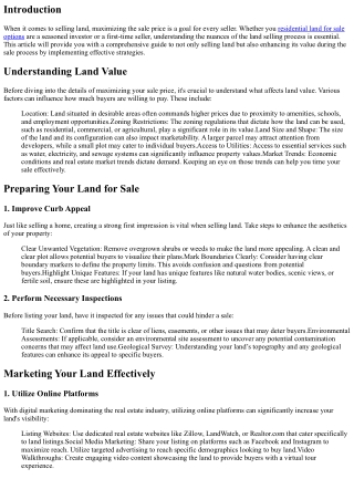 Maximizing the Sale Price When Selling Your Land