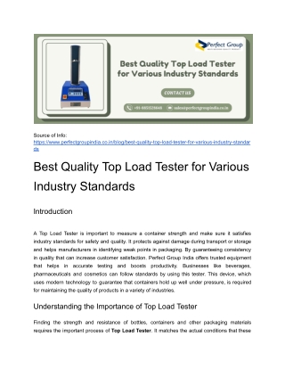 Best Quality Top Load Tester for Various Industry Standards