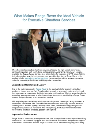 What Makes Range Rover the Ideal Vehicle for Executive Chauffeur Services