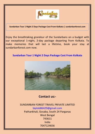 Sundarban Tour 1 Night 2 Days Package Cost From Kolkata sundarbanforest.com