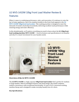LG WV5-1410W 10kg Front Load Washer Review & Features