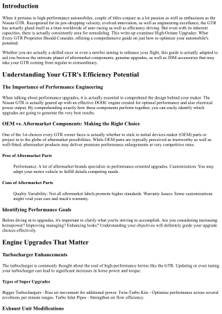 High-Octane Upgrades: What Every GTR Proprietor Need To Look At