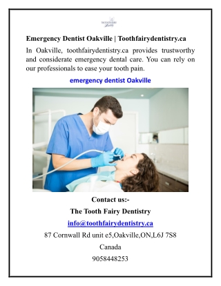 Emergency Dentist Oakville Toothfairydentistry.ca