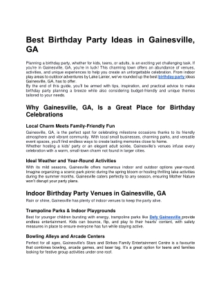 Best Birthday Party Ideas in Gainesville GA