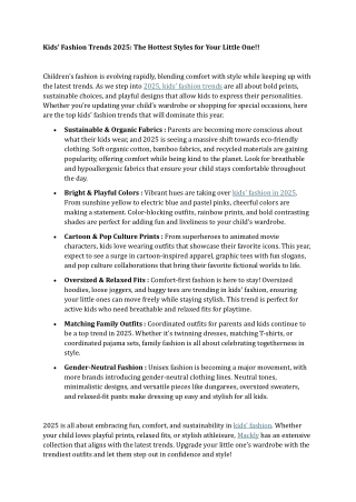 Kids' Fashion Trends 2025 The Hottest Styles for Your Little One!!