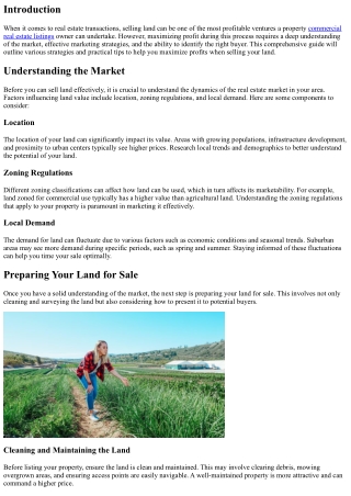 Maximizing Profit When Selling Land