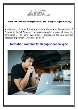 Formation Community Management En Ligne European Digital Academy