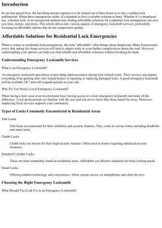 Affordable Solutions for Residential Lock Emergencies