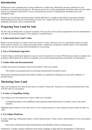 Demystifying the Process of Selling Land