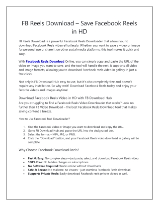 FB Reels Download – Save Facebook Reels in HD