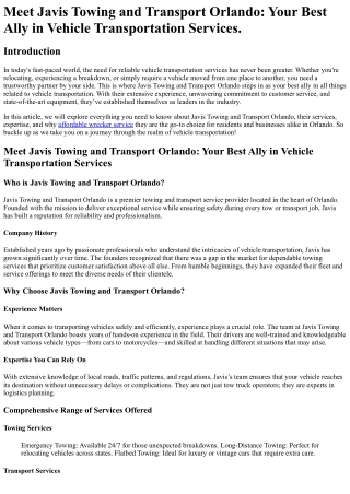 Meet Javis Towing and Transport Orlando Your Best Ally in Vehicle Transportation