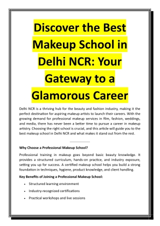 Discover the Best Makeup School in Delhi NCR - Your Gateway to a Glamorous Career
