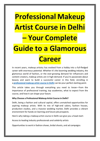Professional Makeup Artist Course in Delhi – Your Complete Guide to a Glamorous Career