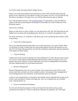 Eco Trek In Nepal: Revealing Nepal’s Hidden Secrets