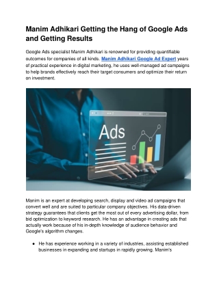 Manim Adhikari Getting the Hang of Google Ads and Getting Results