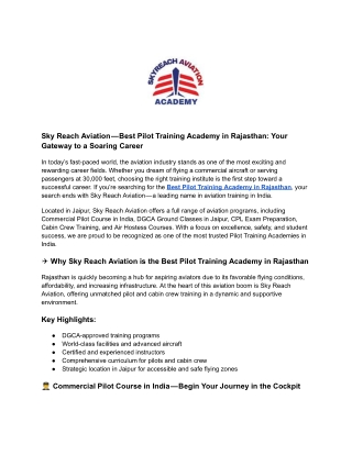 Best Pilot Training Academy in Rajasthan_ Your Gateway to a Soaring Career