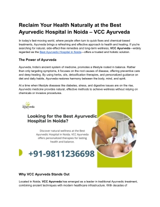 Reclaim Your Health Naturally at the Best Ayurvedic Hospital in Noida