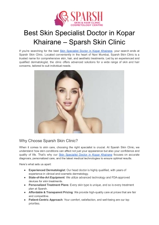 Best Skin Specialist Doctor in Kopar Khairane – Sparsh Skin Clinic