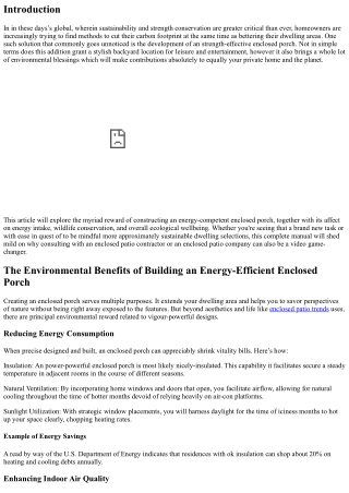 The Environmental Benefits of Building an Energy-Efficient Enclosed Porch
