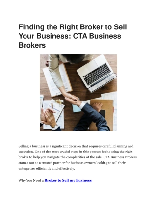 CTA Business - Experienced Brokers to Sell my Business Efficiently