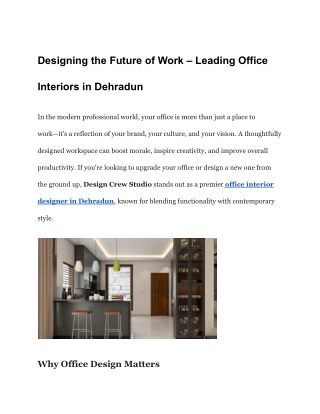Designing the Future of Work – Leading Office Interiors in Dehradun