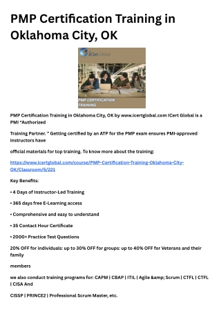 PMP Certification Training in Oklahoma City, OK