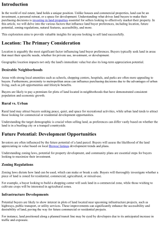 Land Buyer Preferences: What Influences Their Decisions
