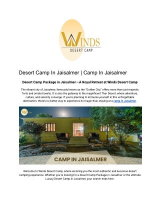 Desert Camp In Jaisalmer _ Camp In Jaisalmer