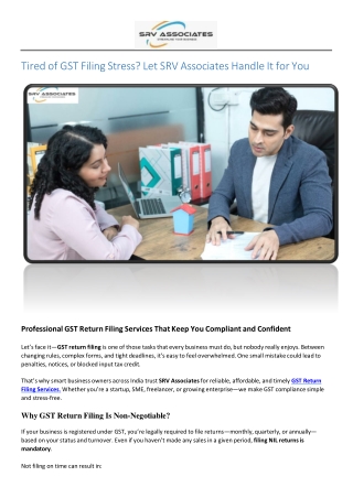 Quick GST Return Filing Services – SRV Associates