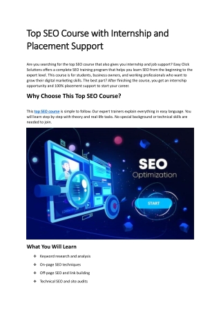 Top SEO Course with Internship and Placement Support