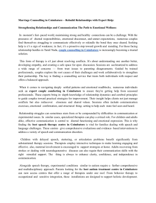 Marriage Counselling in Coimbatore – Rebuild Relationships with Expert Help_