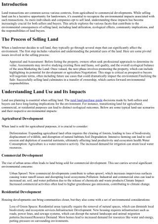 The Environmental Impact of Selling Land