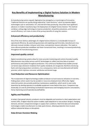 Key Benefits of Implementing a Digital Factory Solution in Modern Manufacturing