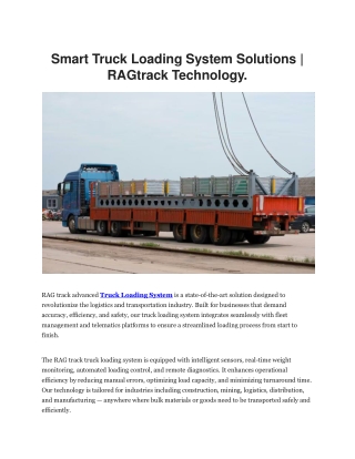 Advanced Truck Loading System by RagTrack East Africa, Tanzania & Beirut