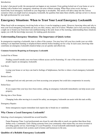 Emergency Situations: When to Trust Your Local Emergency Locksmith