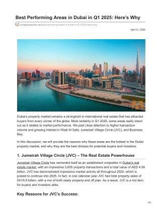 Best Performing Areas in Dubai in Q1 2025 Here's Why