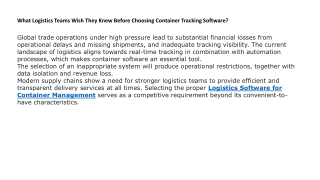 What Logistics Teams Wish They Knew Before Choosing Container Tracking Software