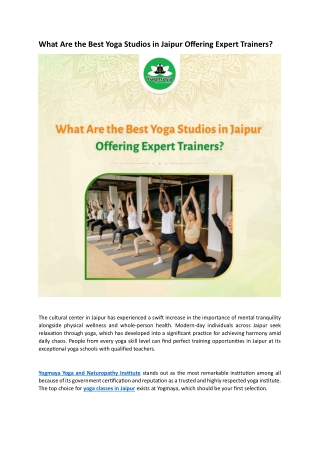 What Are the Best Yoga Studios in Jaipur Offering Expert Trainers