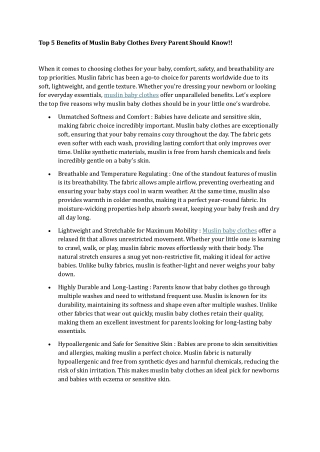 Top 5 Benefits of Muslin Baby Clothes Every Parent Should Know!!