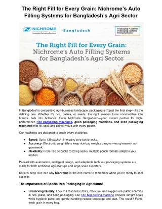 The Right Fill for Every Grain: Nichrome’s Auto Filling Systems for Bangladesh’s