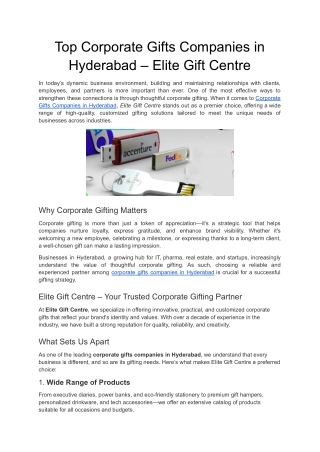 Top Corporate Gifts Companies in Hyderabad – Elite Gift Centre