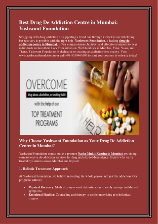Best Drug De Addiction Centre in Mumbai