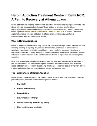 Heroin Addiction Treatment Centre in Delhi NCR - Athena Luxus