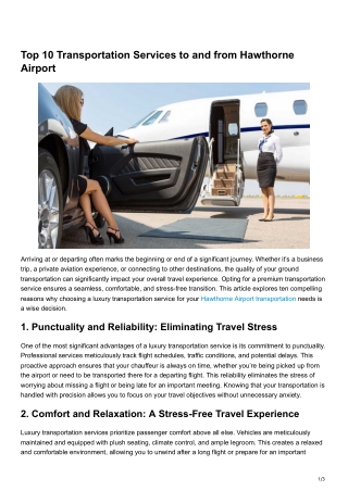 Hawthorne Airport transportation